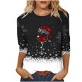 thumbnail image 1 of KIHOUT Hauts pour Femmes Manches Longues Liquidation Mode Petite Confortable Col Rond Manches 3/4 Imprimé de Noël T-shirt Décontracté Blouse, 1 of 4