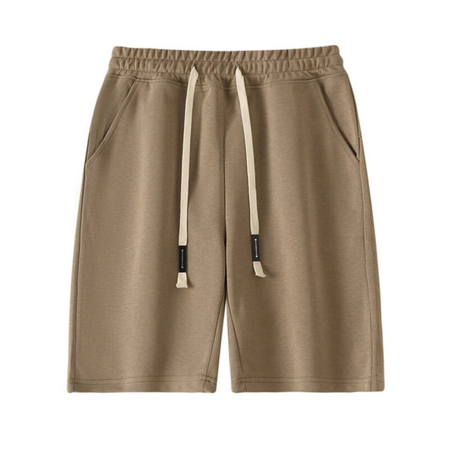 Sentmoon Mens Swim Trunks Elastic Waist Loose 2025 Summer Workout Shorts Drawstring Solid Color Breathable Pajama Shorts with Pockets Athleisure for Sports Running Khaki XXXL