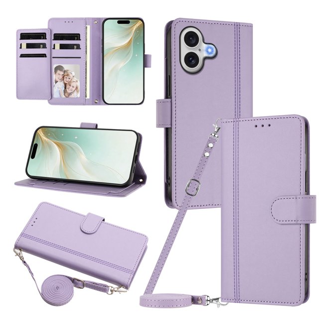 iPhone 17 Leather Wallet Case, Book Style Cover with Tab Closure, Light Purple