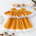 thumbnail image 3 of 2 Pcs Infant Floral Lace Outfits  Girls Cold Shoulder Contrast Color  Neck Dress + Bow Headband, 3 of 7
