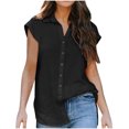 thumbnail image 1 of Womens Summer Casual Short Sleeve Blouse Button Solid Color Turndown Collar T-Shirt Tops, 1 of 10