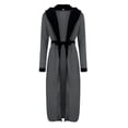 thumbnail image 3 of Men's Color Blocked Velvet Bathrobe Pajama Sleeping Robe with Hood, 3 of 5