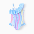 thumbnail image 3 of Disney Stitch Toddler/Kid Girl 1pc Floral/Colorful Striped Print Off-shoulder RuffledUPF 50+ Swimsuit, 3 of 9