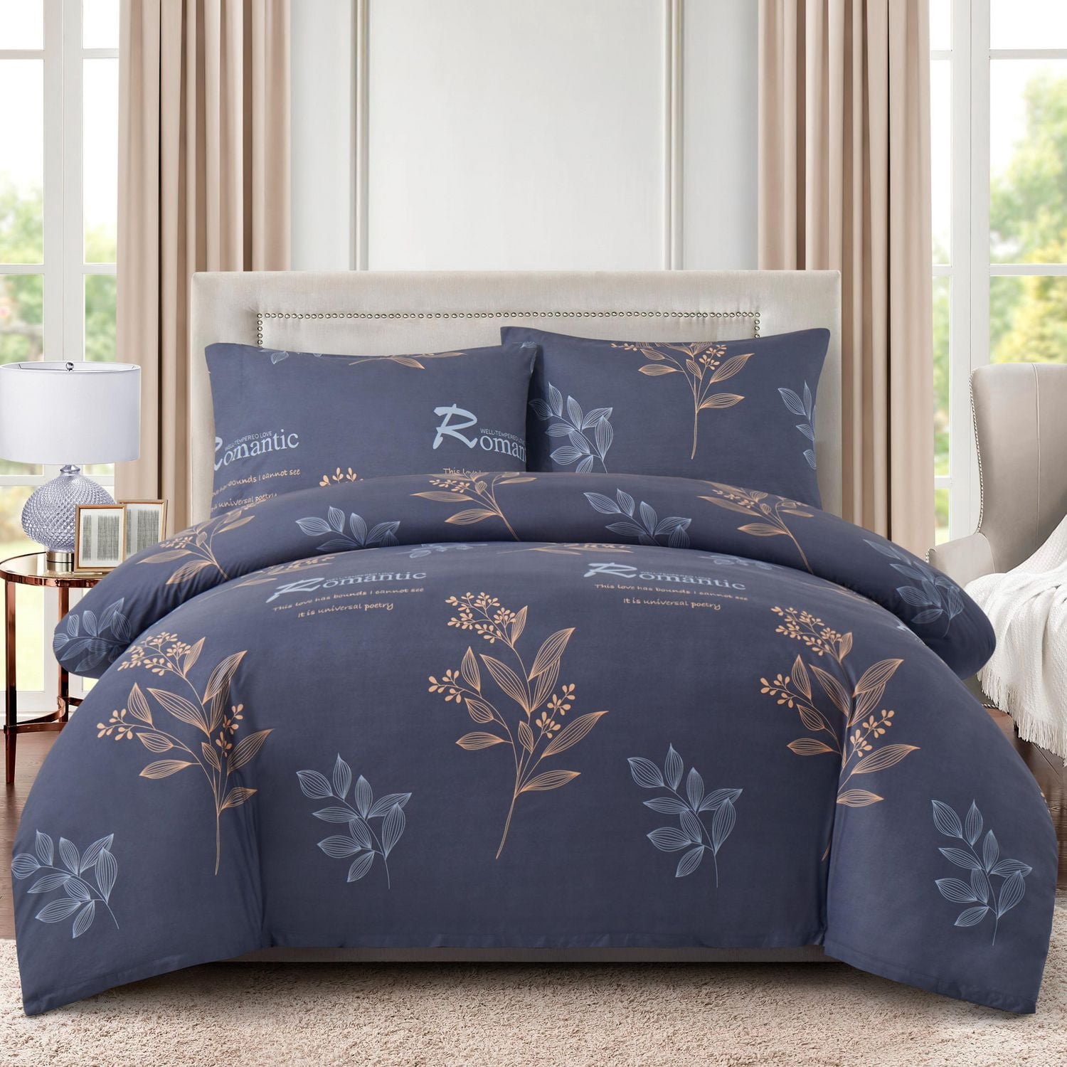 Marina Decoration Ultra Soft Silky Rich Printed Rayon from Bamboo All Season Duvet Cover Fitted Sheet Ensemble Bedding Set with Zipper and Corner Tie