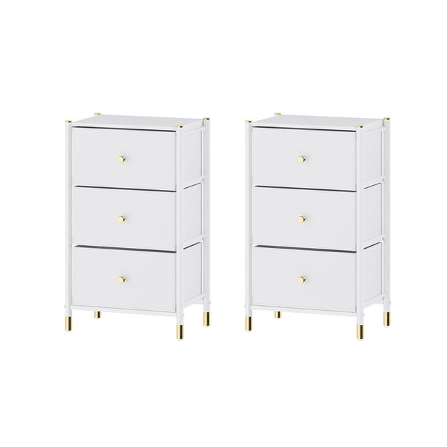 DECOMOMO Table de Chevet avec Tiroirs / 3 Niveaux / Table d'Appoint avec Paniers de Rangement (Lot de 2)
