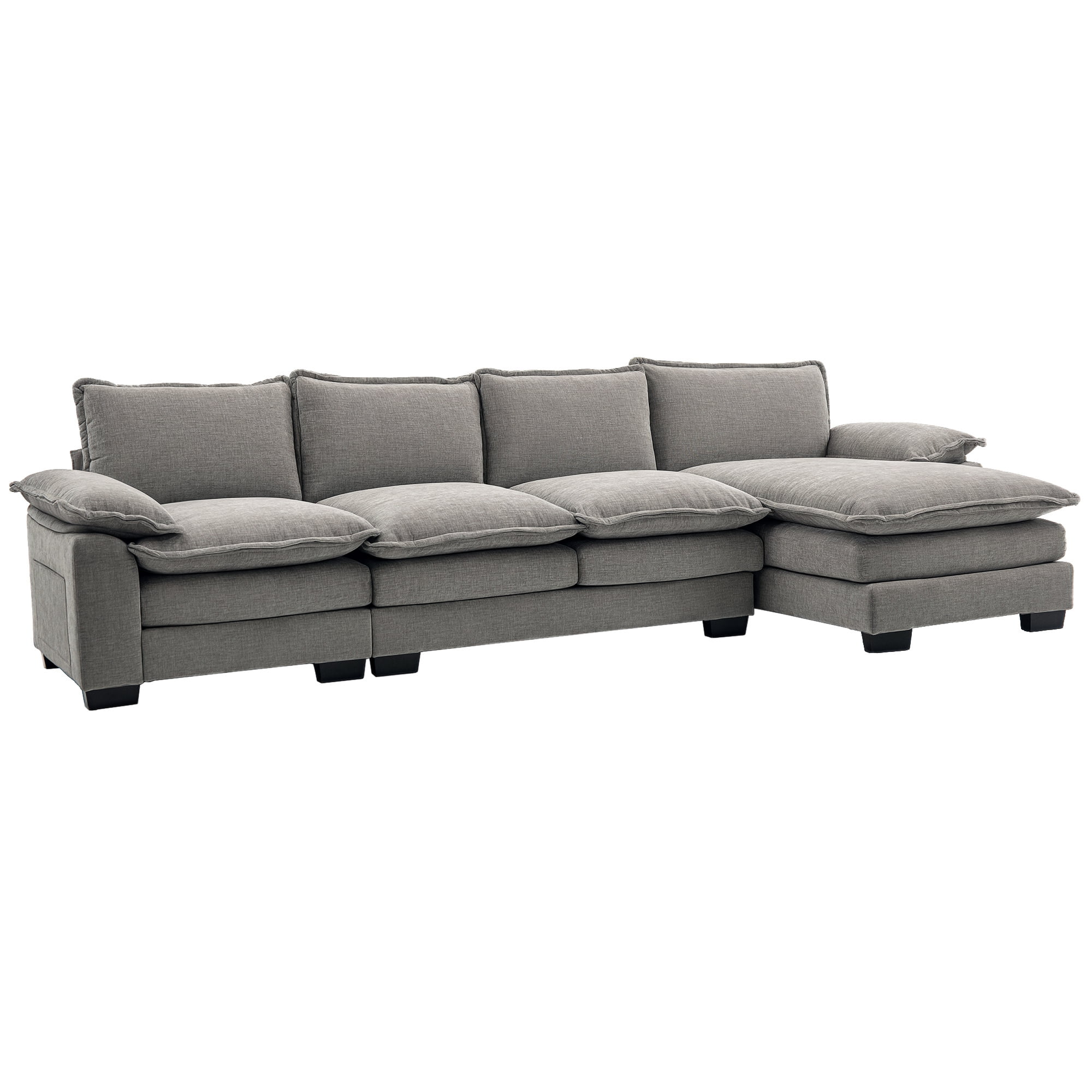 HOMCOM Sofa Couch with Chaise Lounge, Chenille L-shaped Couch, Grey