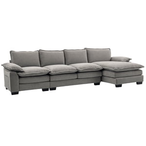 HOMCOM Canapé Couch avec Chaise Lounge, Chenille en forme de L, Gris