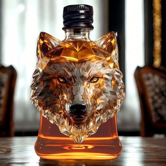 Cagogo Bouteille de Whisky à Moins de 5 $, Bouteille en Verre de Whisky Tête de Loup, Carafe de Liqueur en Borosilicate Élevé, Contenant d'Alcool en Forme de Mode 250 ml, Cadeau au Design Animal Unique, Présentoir de Collection pour Bar à la Maison