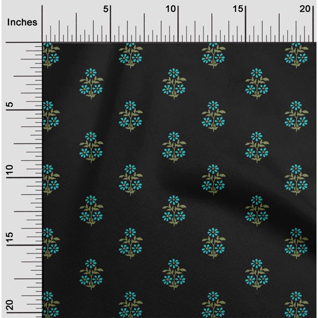 oneOone Cotton Flex Fabric Leaves & Floral Block Print Fabric BTY 40 Inch Wide