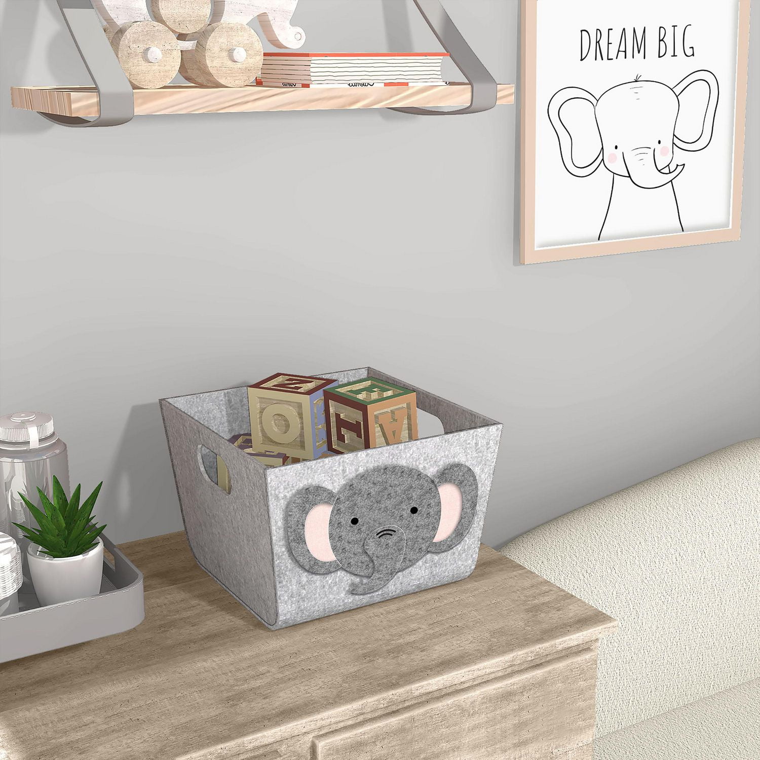 Panier de rangement en feutre avec image de tête d'éléphant