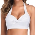 thumbnail image 2 of Womens Fashion Sexy Multi Color Swimsuit Halter Ruched High Waist Bikini Tops, 2 of 9