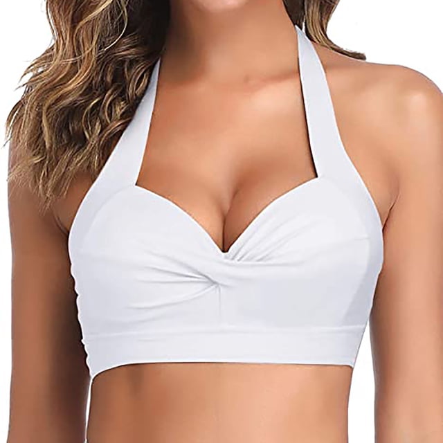 CEHVOM Women's Multi Color Swimsuit Halter Ruched High Waist Bikini Tops