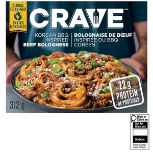 CRAVE Korean BBQ Inspired Beef Bolognese Frozen Meal, 312 g Box, CRAVE Korean BBQ Inspired Beef Bolognese Frozen Meal, 312 g Box