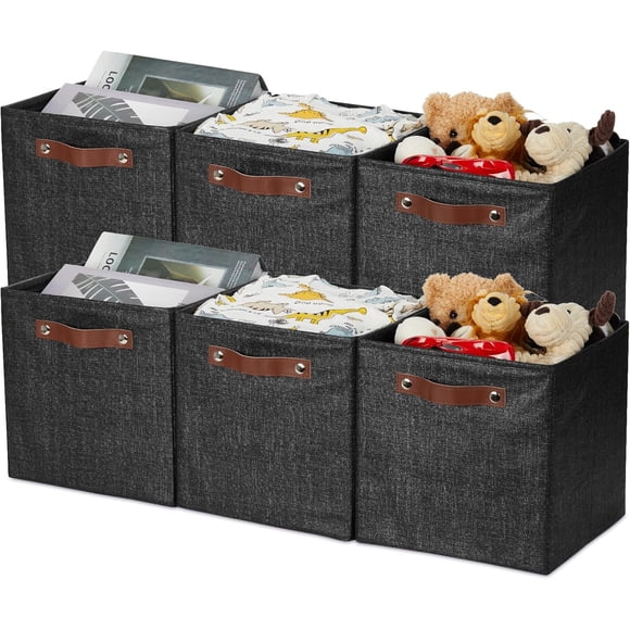 HNZIGE Cubes de Rangement Pliables 6 Pcs 11x11 - Grands Bacs de Rangement Pliables pour Placard, Maison, Bureau, Jouets (Noir)