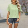 thumbnail image 2 of Besolor Hauts d'Été pour Femmes Décontractés Col Rond Manches Courtes Chemises Bouton Arrière Texture Crochet Tricot Blouses, 2 of 4