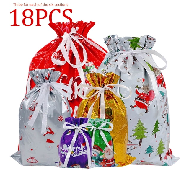 Wooowa Christmas Drawstring Gift Bag Sets, Festive Closure Pouches for Holiday Present Packaging