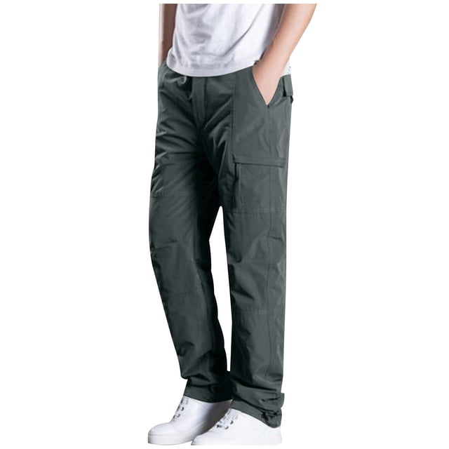 Summer Saving Clearance! WRKEKC Mens Chinos Pants, Summer Casual Pants for Men, Men's Solid Color Casual Button Workwear with Elastic Waist and Multiple Pockets Long Pants 3XL