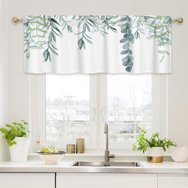 Birdeem Valances for Windows, Bathroom Curtains Window, Short Floral Small Window Valance Curtains for Bathroom Kitchen Cafes Thermal Insulating Tier Curtains 52X18Inch Colorful Flowers Leaves Plants