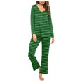thumbnail image 1 of Timegard Ensembles de Pyjamas pour Femmes 2 Pcs à Rayures Manches Longues Col en V Haut Froncé et Pantalon Tenues de Pjs d'Automne, 1 of 5