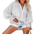 thumbnail image 1 of Women‘s Spring Long Sleeve V-Neck Striped Roll Up Sleeve Button Down Blouses Shirt Tops, 1 of 6