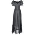 thumbnail image 1 of Robe Maxi pour Femme, Style Renaissance Paysanne, Style Bohème, Manches Cap, Bordure en Dentelle, Gris, Moyen, 1 of 5