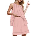 thumbnail image 1 of Womens Two Piece Lounge Set Summer Vacation Outfits Patchwork Sleeveless Tank Top and Shorts Sets with Pockets, 1 of 8