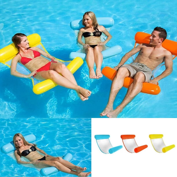 Fauteuil gonflable hamac de piscine pour adultes - Matelas flottant 4 en 1 avec dossier, flotteur robuste pour piscine, lac et plage, bleu