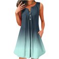 thumbnail image 1 of Dvkptbk Robe d'Été Décontractée pour Femme 2024 à Col Rond, Manches Courtes, à Blocs de Couleur, Robe de Plage Boutonnée, Ourlet Évasé, Fluide, Plissée, T-Shirt, Midi, Courte, 1 of 4