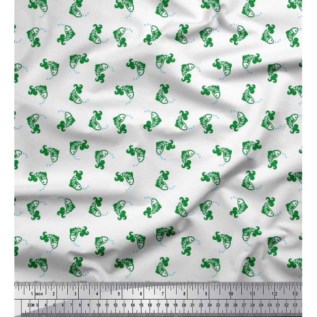 Soimoi Rayon Fabric Bubbles & Fish Ocean Print Sewing Fabric Yard 42 Inch Wide