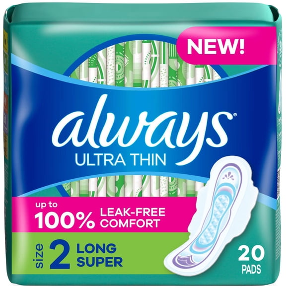 Always Serviettes Hygiéniques Ultra Minces avec Ailes pour Femmes, Taille 2, Longues à Super Absorption, Non Parfumées20 Unités