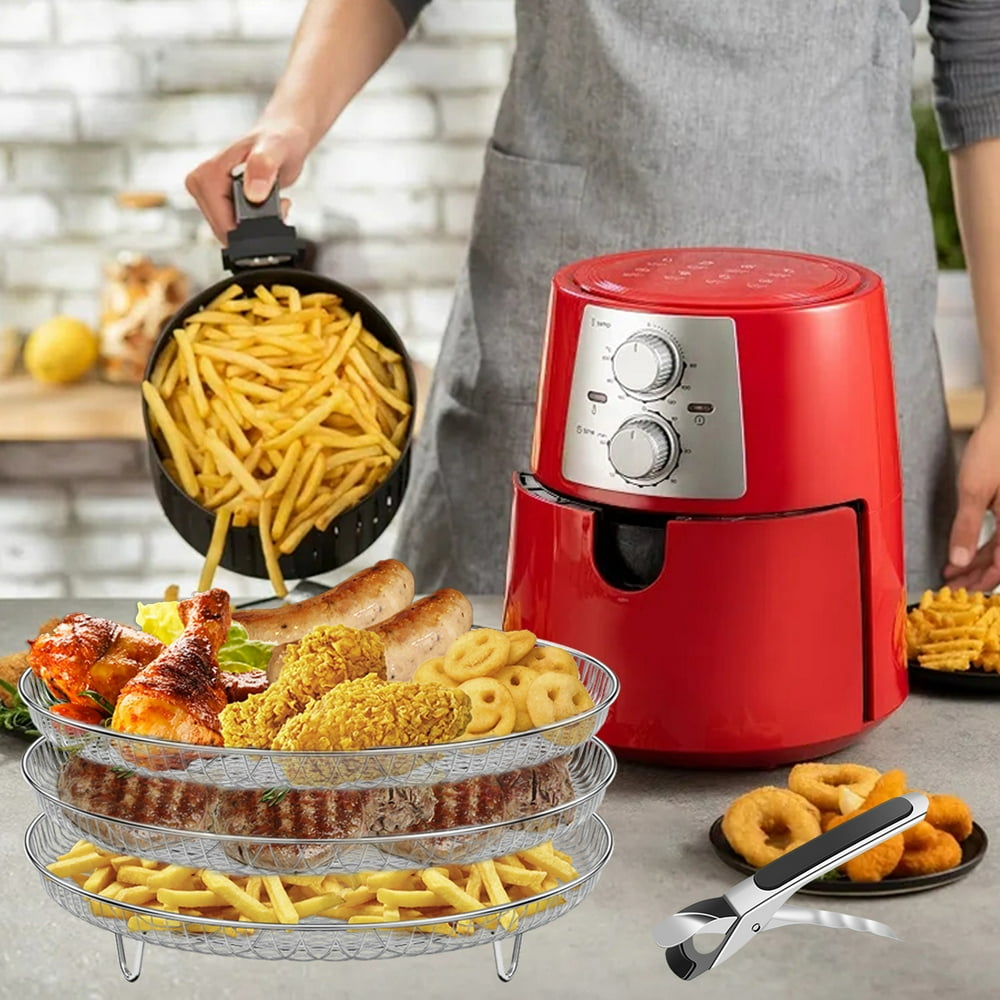 MesaSe 3 Pcs Air Fryer Rack with Anti-scalding Clip Stainless Steel Removable Air Fryer Stacking Rack  Air Fryer Dehydrator Rack Reusable Air Fryer Rack Accessories for Baking Roasting 7.