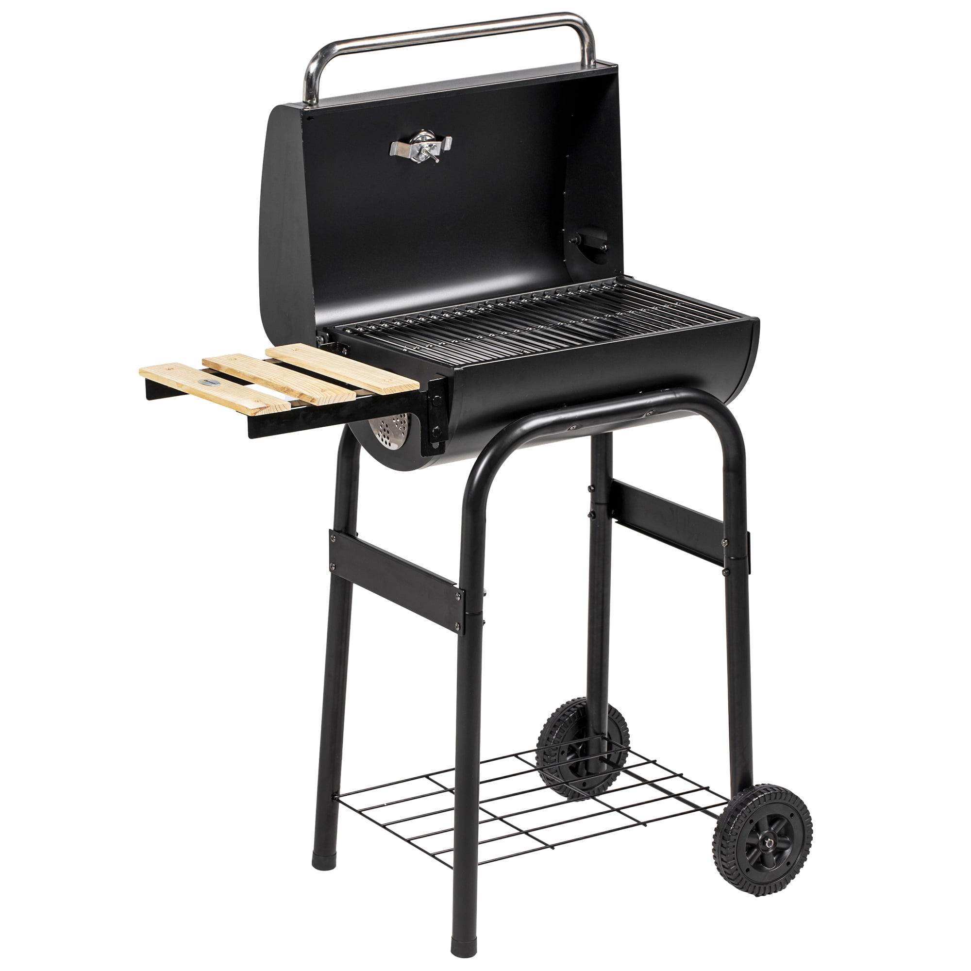 CoSoTower Charcoal Barbecue Grill, BBQ with Thermometer, Shelves and Wheels, Black