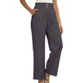 thumbnail image 5 of Timegard Lounge Pants for Women Elastic Waisted Button Straight Leg Ruched Casual Trousers with Pockets, 5 of 5