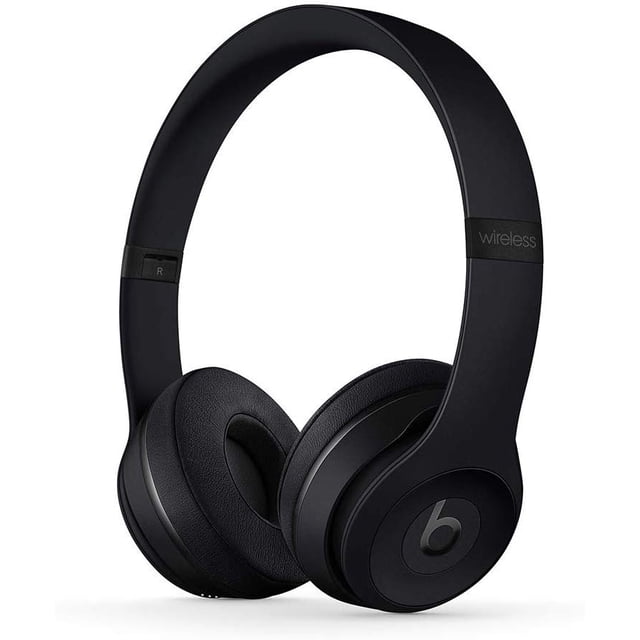 Beats Solo3 Wireless On-Ear Headphones - Black MP582BE/A (Previous Model) matte black on-ear Bluetooth headphones with cushioned adjustable earcups and folding durable frame. Includes Apple W1 chip for quick pairing and up to 40-hour battery life with Fast Fuel; suitable for commuting and mobile podcasting.