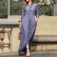 thumbnail image 1 of Meichang Robe Chemise Boutonnée pour Femmes, Robe Maxi Tendance à Carreaux, Manches Longues, Col à Revers, Robes Longues Décontractées pour Femmes avec Poches, Bleu, P, 1 of 8