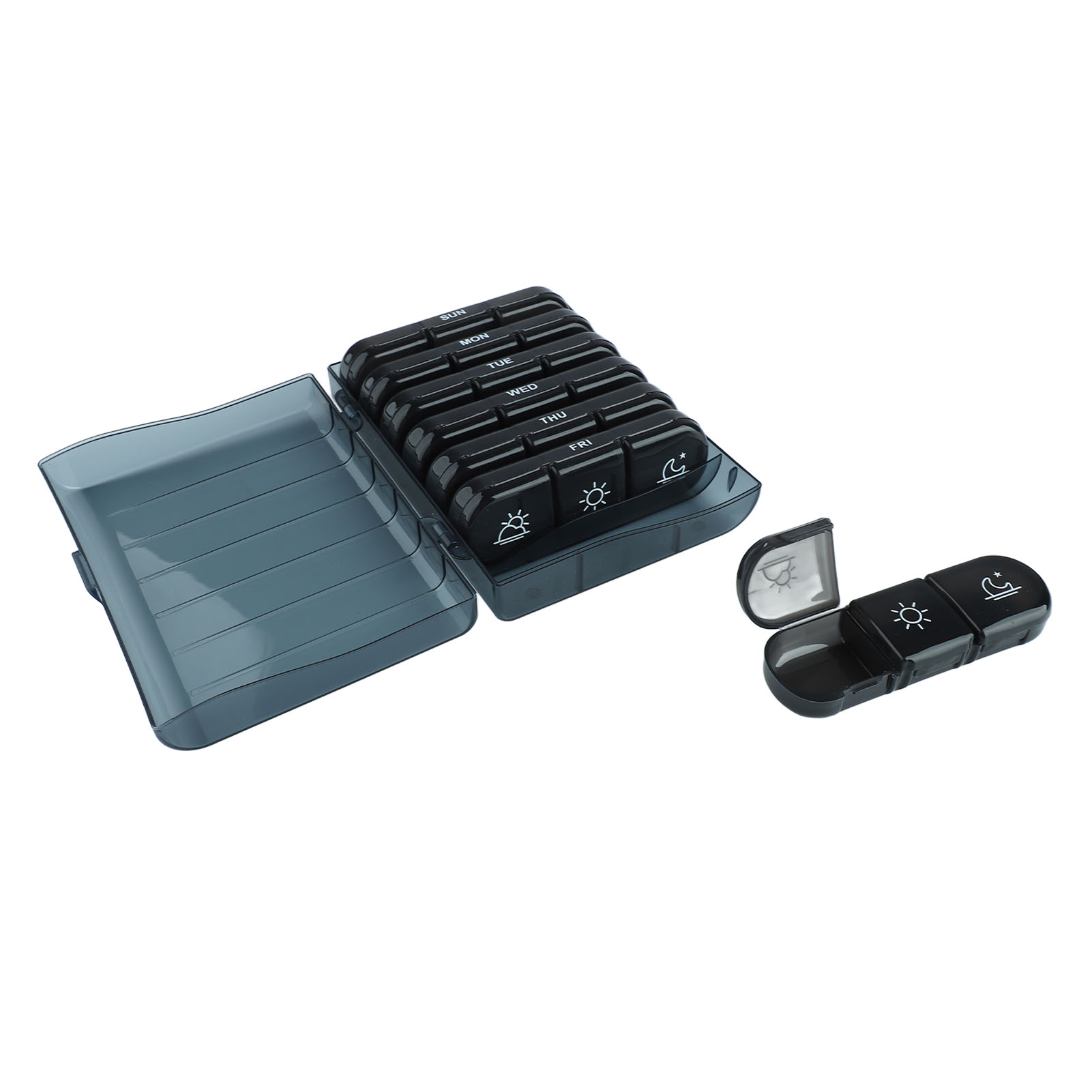 3 Times A Day 7 Day Pill Organizer 21 Grid Portable Pill Organizer Travel Medicine Container Black Black Shell