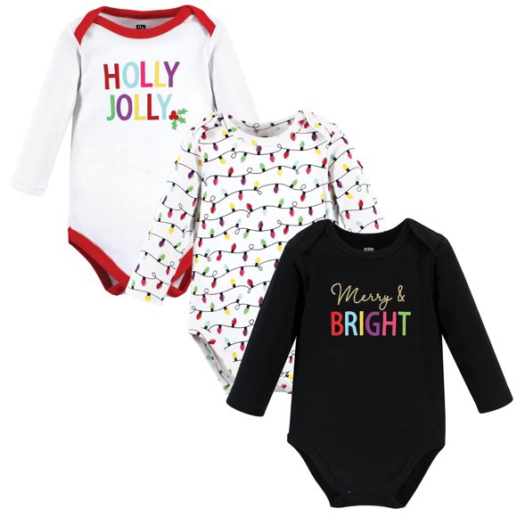 Hudson Baby Unisex Baby Cotton Long-Sleeve Bodysuits, Merry and Bright, 3-6 Months