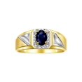 thumbnail image 1 of RYLOS Men's Rings Yellow Gold Plated Silver Classic 7X5MM Oval Gemstone & Diamond Ring Sapphire September Birthstone Rings For Men Size 11, 1 of 7