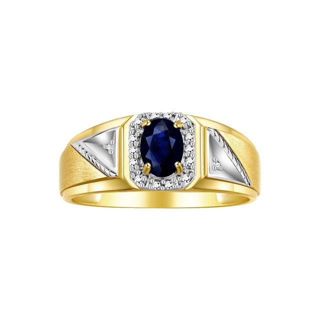 RYLOS Men's Rings Yellow Gold Plated Silver Classic 7X5MM Oval Gemstone & Diamond Ring Sapphire September Birthstone Rings For Men Size 11