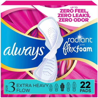 Always Radiant with FlexFoam Pads for Women, Size 3, Extra Heavy Pad with Wings, Scented, 22 Count