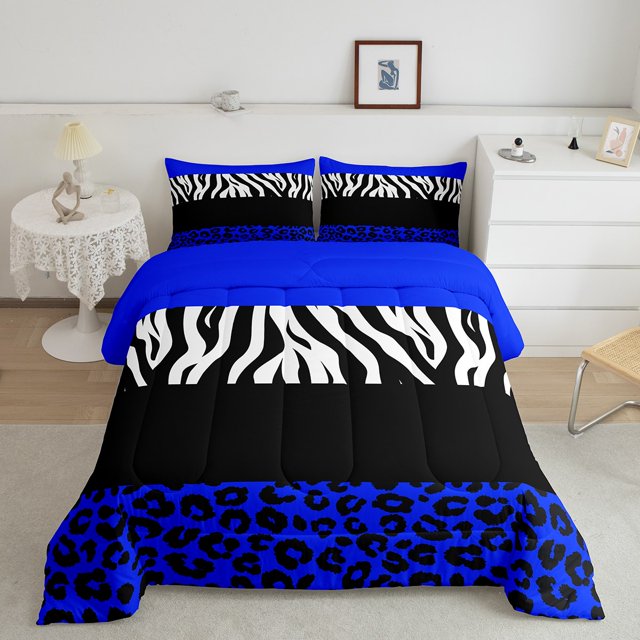 Erosebridal Zebra Leopard Print Comforter Sets Full Size, Rectangle Geometric Comforters & Duvets, Animal Decorative, Breathable
