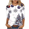 thumbnail image 2 of QIPOPIQ Hauts pour Femmes Manches 3/4 Col Ras du Cou T-Shirts Mignons Décontractés Imprimé Hauts Tendance T-Shirt Trois Quarts Chandail d'Été Liquidation, 2 of 5
