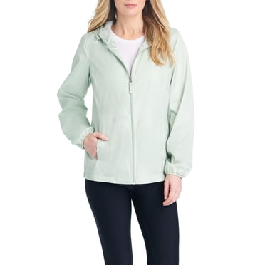 Details Women's Windbreaker With Striped Lining Trim Inside of Hood & Yoke
