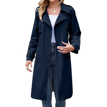 Women'S Double Breasted Long Trench Coat Windproof Classic Lapel Slim Overcoat with Belt Brown S