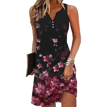 Robe Décontractée pour Femmes Robe Ample Décontractée à la Mode Rétro Imprimée Sans Manches à Col en V Robe Courte Sans Manches à Col en V Robe Sans Manches pour Femmes