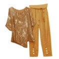 thumbnail image 2 of Ensembles 2 Pcs pour Femmes Imprimé Col Ras du Cou Manches Courtes Chandail à Enfiler Hauts + Pantalon Ensemble de Pantalons Ensembles Confortables pour Femmes en Liquidation, 2 of 6