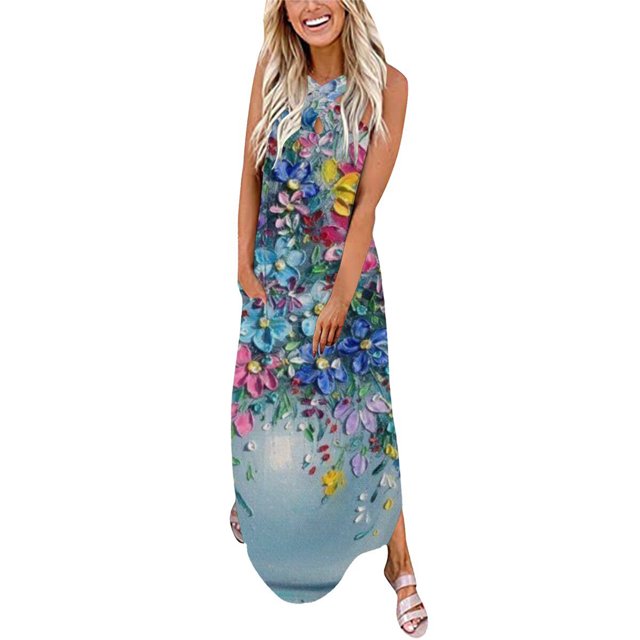 Robes pour Femmes 2023 Haut pour Femme Robe à Imprimé Intégral Robe Anime à Bretelles Robe à Col Ras du Cou Robes Petite en Liquidation