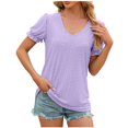 thumbnail image 2 of AherBiu Womens Tops Puff Short Sleeve Crewneck T Shirts Spring Summer Casual Solid Color Tees Blouses, 2 of 6