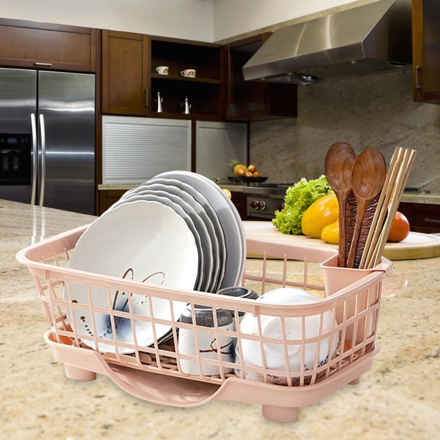 over The Sink Dish Rack Basket Bowl Drying Holder for Dish Chopsticks Spoons Pink