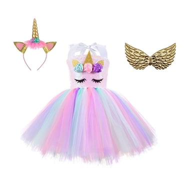 Unicorn Costume for Girls Birthday Gifts Kids Unicorn Tutu Dress with Headband Wing for Unicorn Party 1-10Year